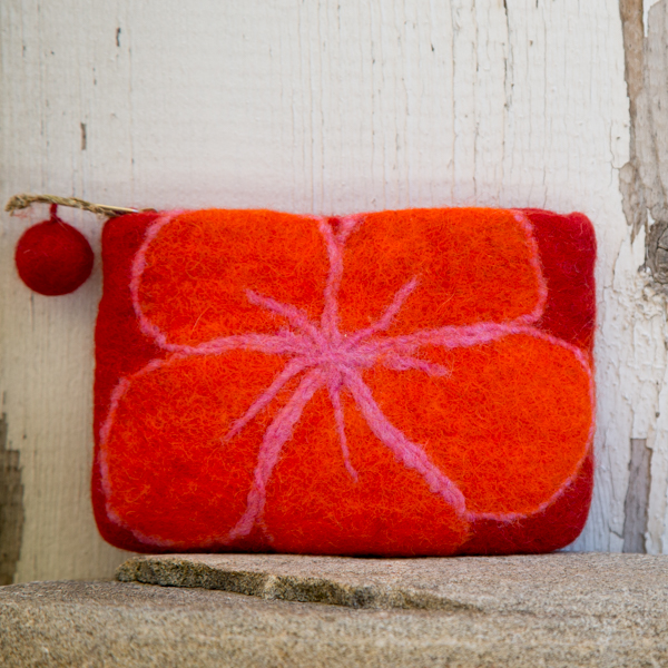 Wool Felted Pouch— Orange, Red, Pink